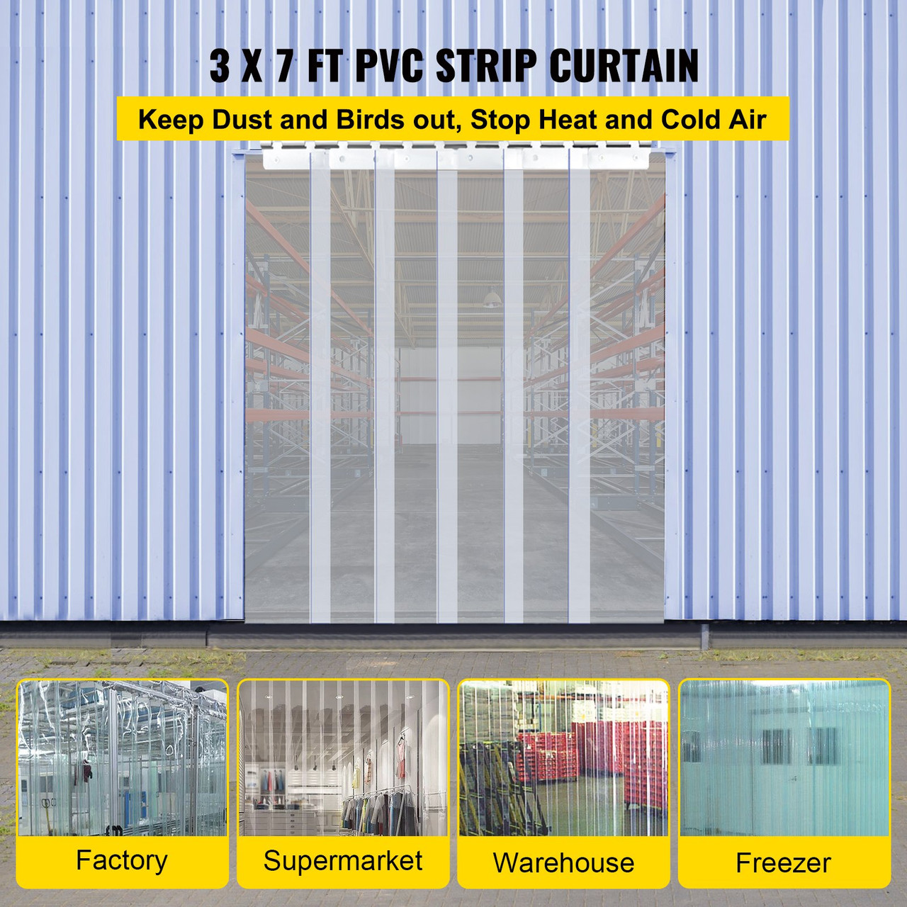 Plastic Curtain, 3ft Width x 7ft Height Plastic Strip Curtain, Clear PVC Freezer Curtain, 0.08in Thickness Plastic Door Strip w/Over 50% Overlap for Walk-in Freezers, Warehouse and Clean Rooms