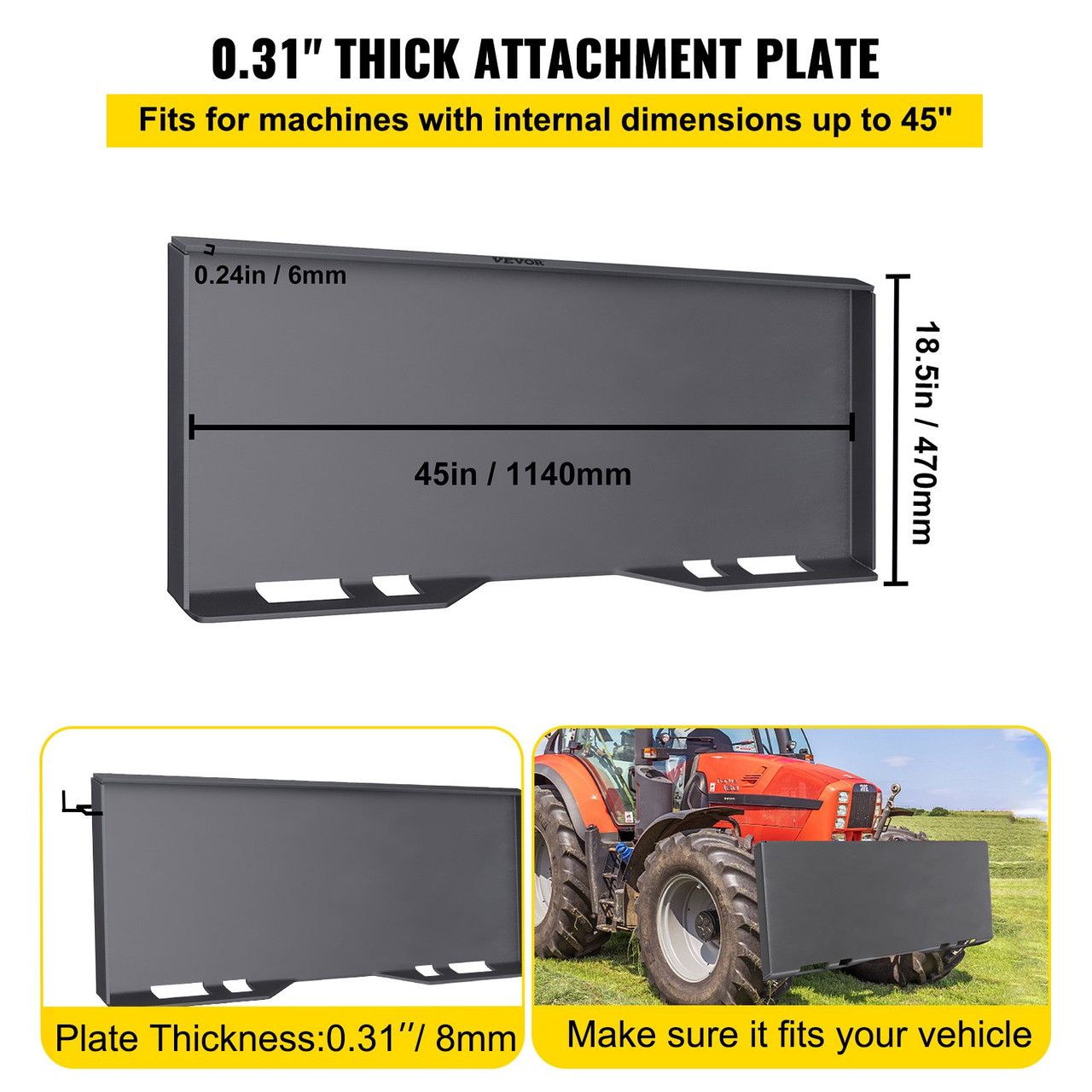 Skid Steer Mount Plate Thick Skid Steer Attachment Plate Steel Quick Attachment Loader Plate with 3 Additional Welding Rods Easy to Weld or Bolt to Different Accessories (5/16")
