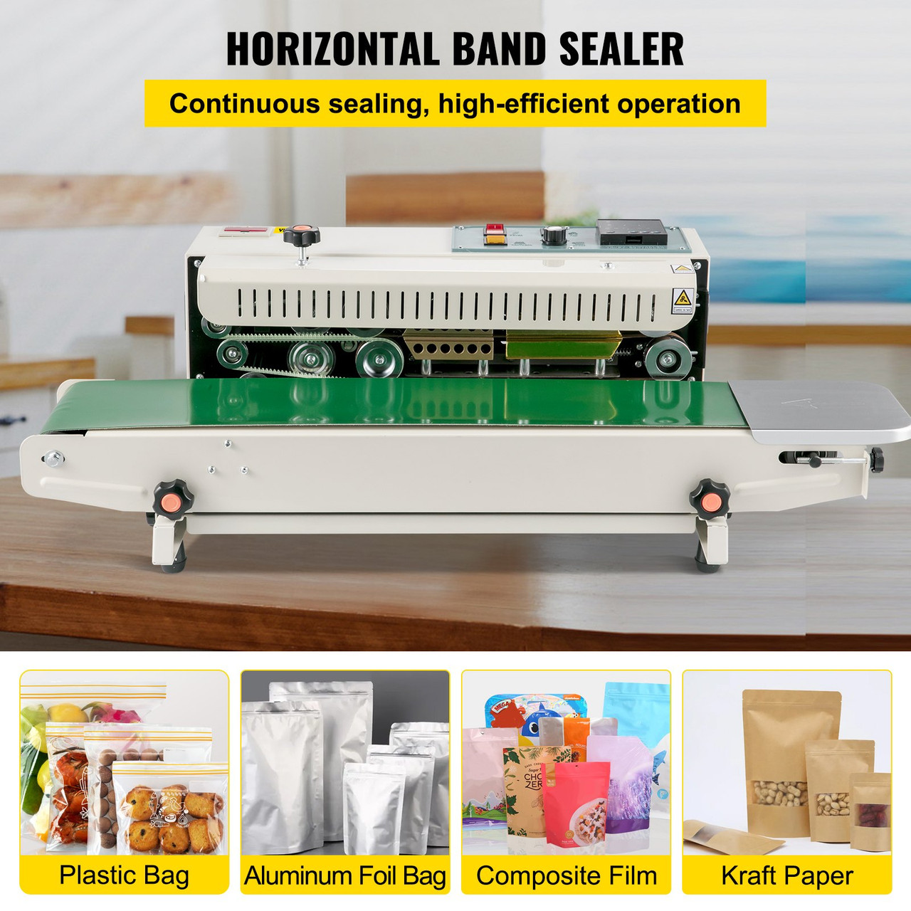 Continuous Bag Band Sealing Machine FR900K Band Sealer Machine with Digital Temperature Control Horizontal Bag Sealer for 0.02-0.08 mm Plastic Bags Continuous Band Sealer w/Printing Function