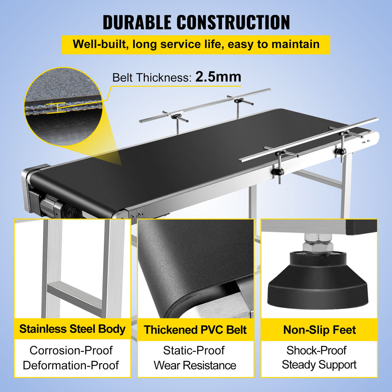 Belt Conveyor PVC Conveyor Belt 59x23.6In Motorized Conveyor w/ Guardrails
