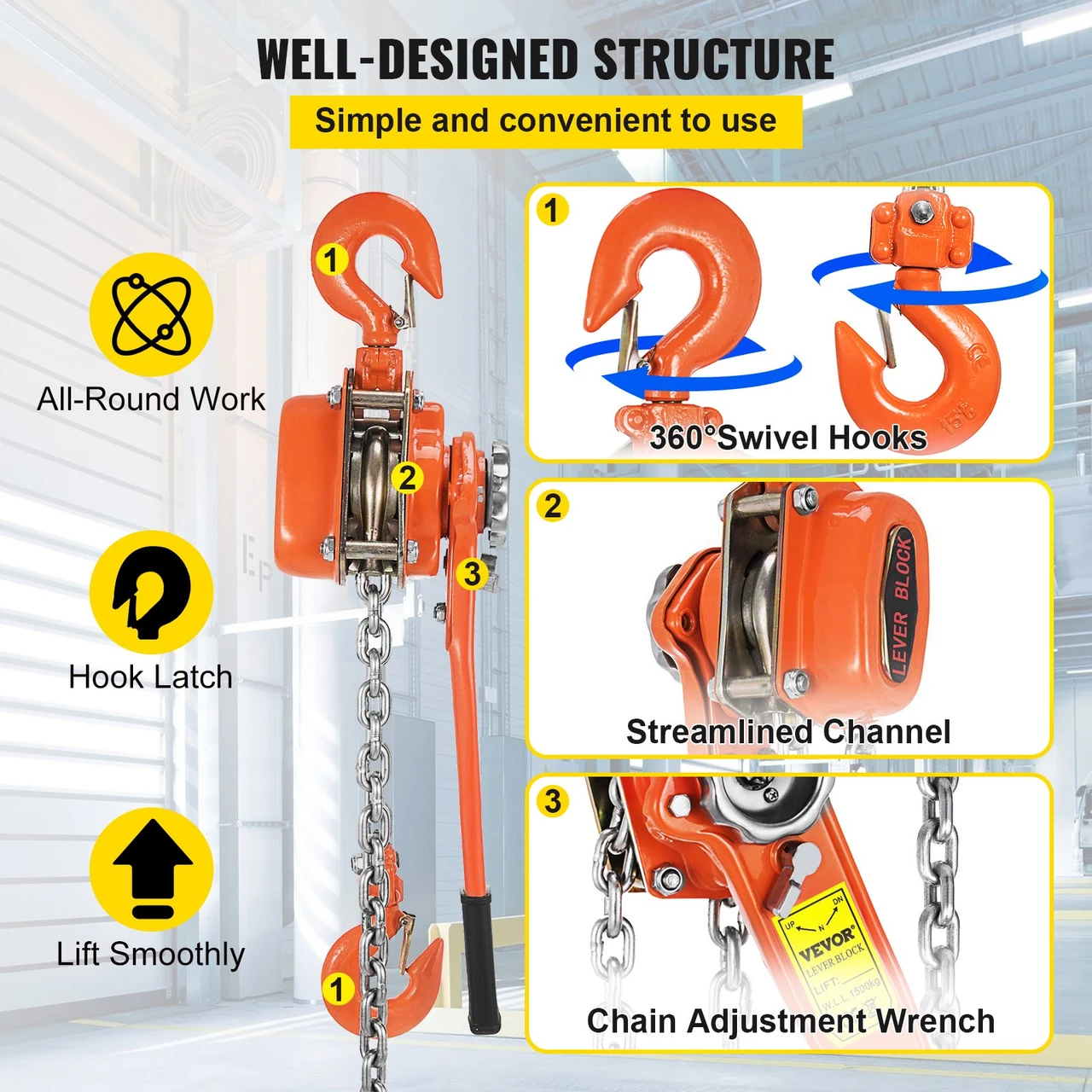 Lever Chain Hoist Come Along Ratchet Puller Hoist 3300 lbs Capacity 10 FT