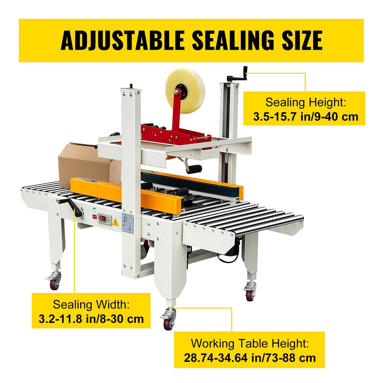 Box Sealing Machine, 180W Case Sealer, Carton Sealer 0-18 m/min in Conveying Speed, Automatic Box Sealer, Double-Flap Case Sealer, Carton Taping Machine with Four Rolls of Tape