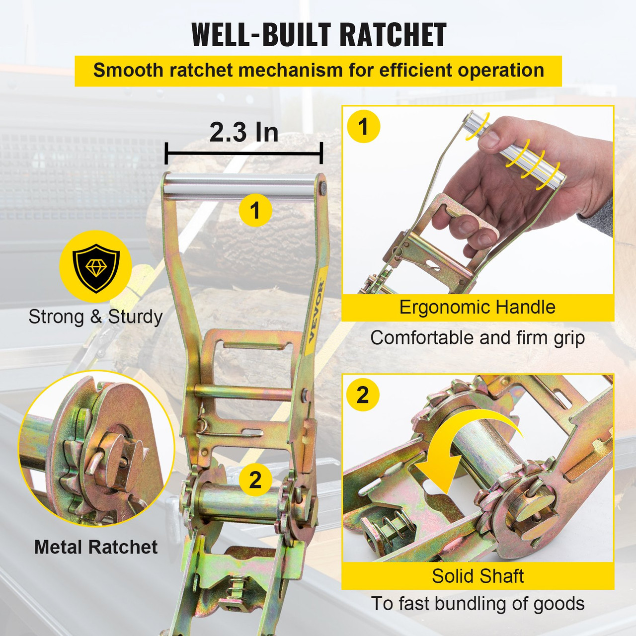 Ratchet Tie Down Strap Ratchet Strap 15.6FT x 2in Yellow 4pcs Fastening