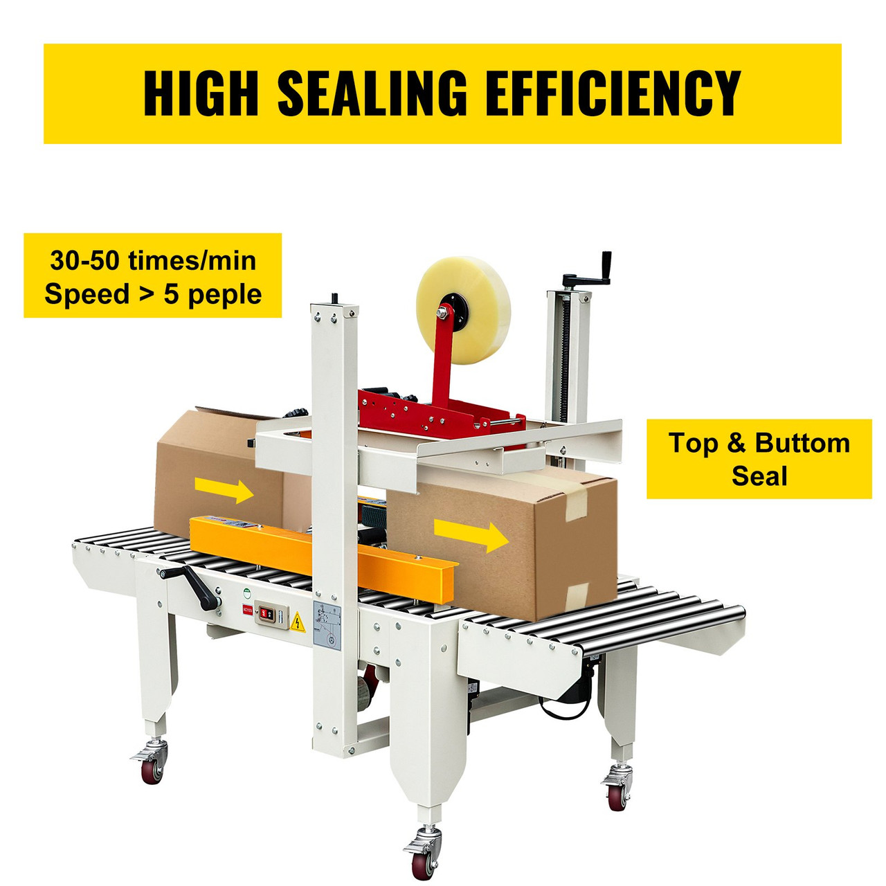 Case Sealer 180W Box Sealing Machine, Automatic Box Sealer, Double-Flap Case Sealer, Carton Sealer 0-18 m/min in Conveying Speed, Carton Taping Machine with Four Rolls of Tape