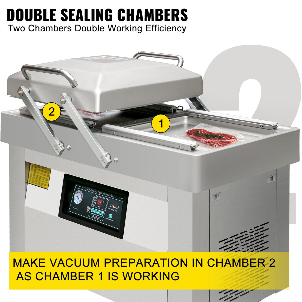 Double Chamber Vacuum Packaging Machine, 24"x18" Chamber Vacuum Sealer Machine, Vacuum Sealer Sealing Machine with Modern Control Panel for Food Preservation, Home, Commercial Using