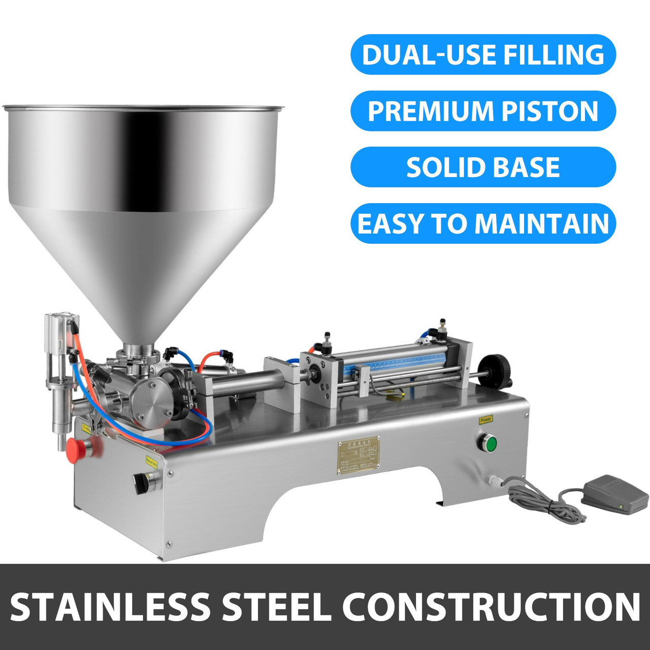 Horizontal Pneumatic Liquid Filling Machine 10-300ML, Paste Liquid Filling Machine with 30L Hopper, Pneumatic Dual-use Paste Filling Machine for Cream Shampoo Liquids