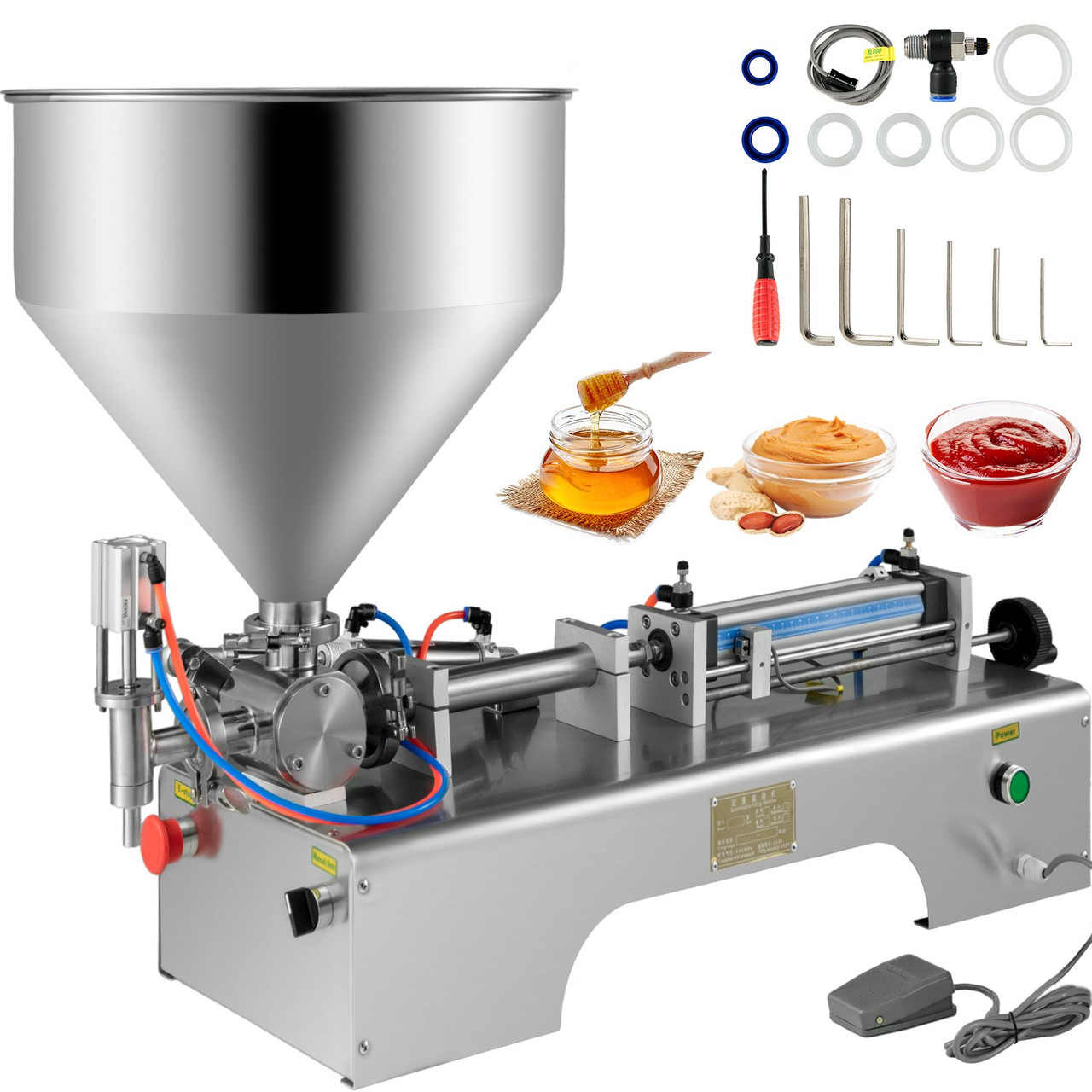 Horizontal Pneumatic Liquid Filling Machine 10-300ML, Paste Liquid Filling Machine with 30L Hopper, Pneumatic Dual-use Paste Filling Machine for Cream Shampoo Liquids