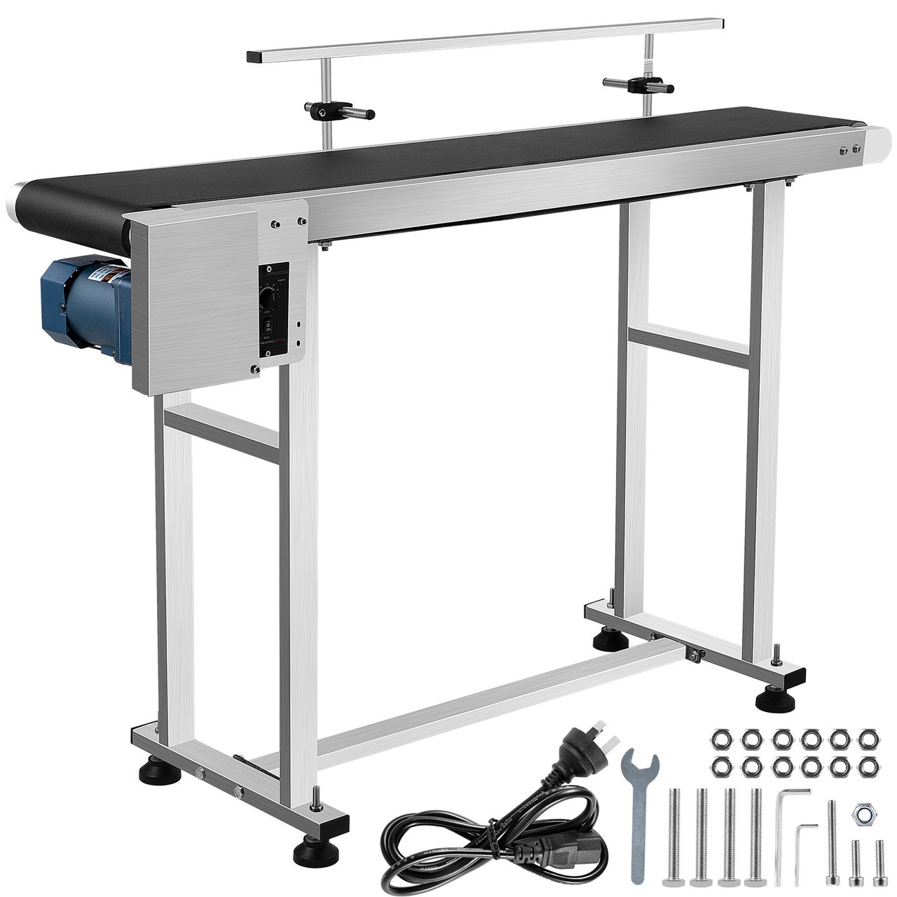 PVC Belt Conveyor 59Inch Length, Electric PVC Conveyor 7.8 Width, 110V Adjustable Automatic Speed, Conveyor Machine with Single Guardrails, in Stainless Steel, Industrial Transport Equipment