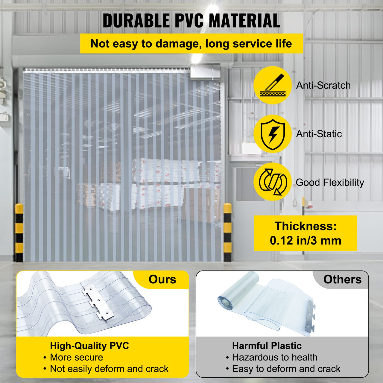 PVC Plastic Door Curtain Smooth Door Bulk Roll 300mm Width x 3mm Thickness x 25m Length