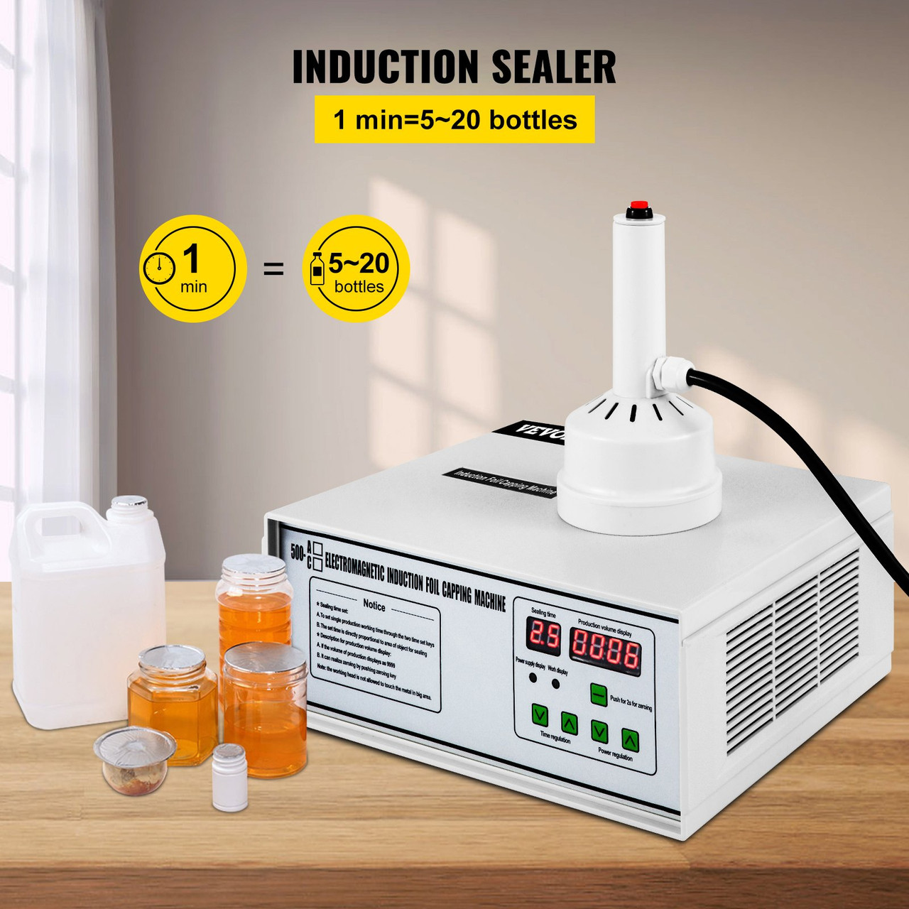 Induction Sealing Machine 20-100mm Electromagnet 5-20 Pcs/min Auto-count On