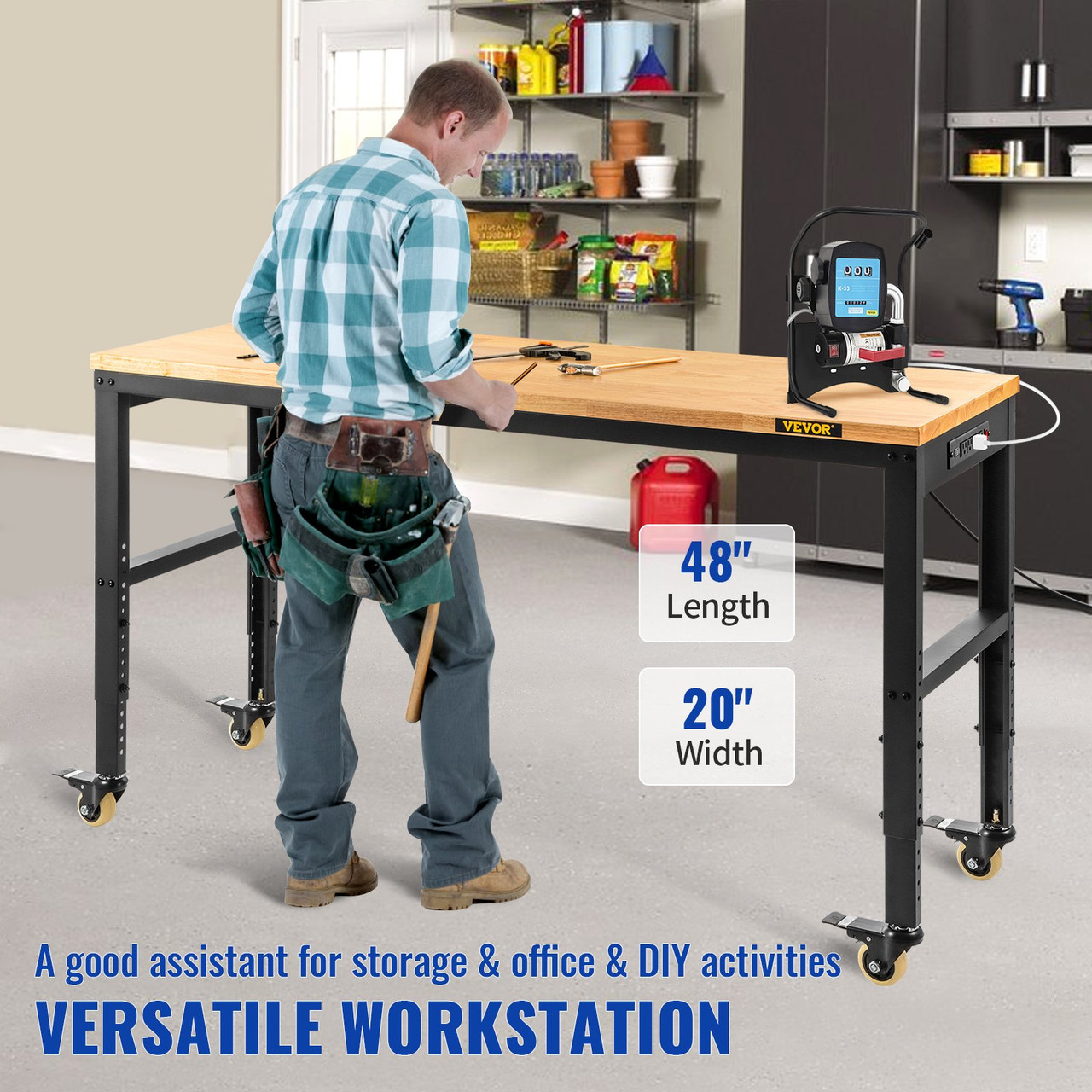 VEVOR Planer Stand 100 lbs / 45 kg Heavy Loads Three-gear Height Adjustable Thickness Planer Table,with 4 Stable Casters & Storage Space for Most