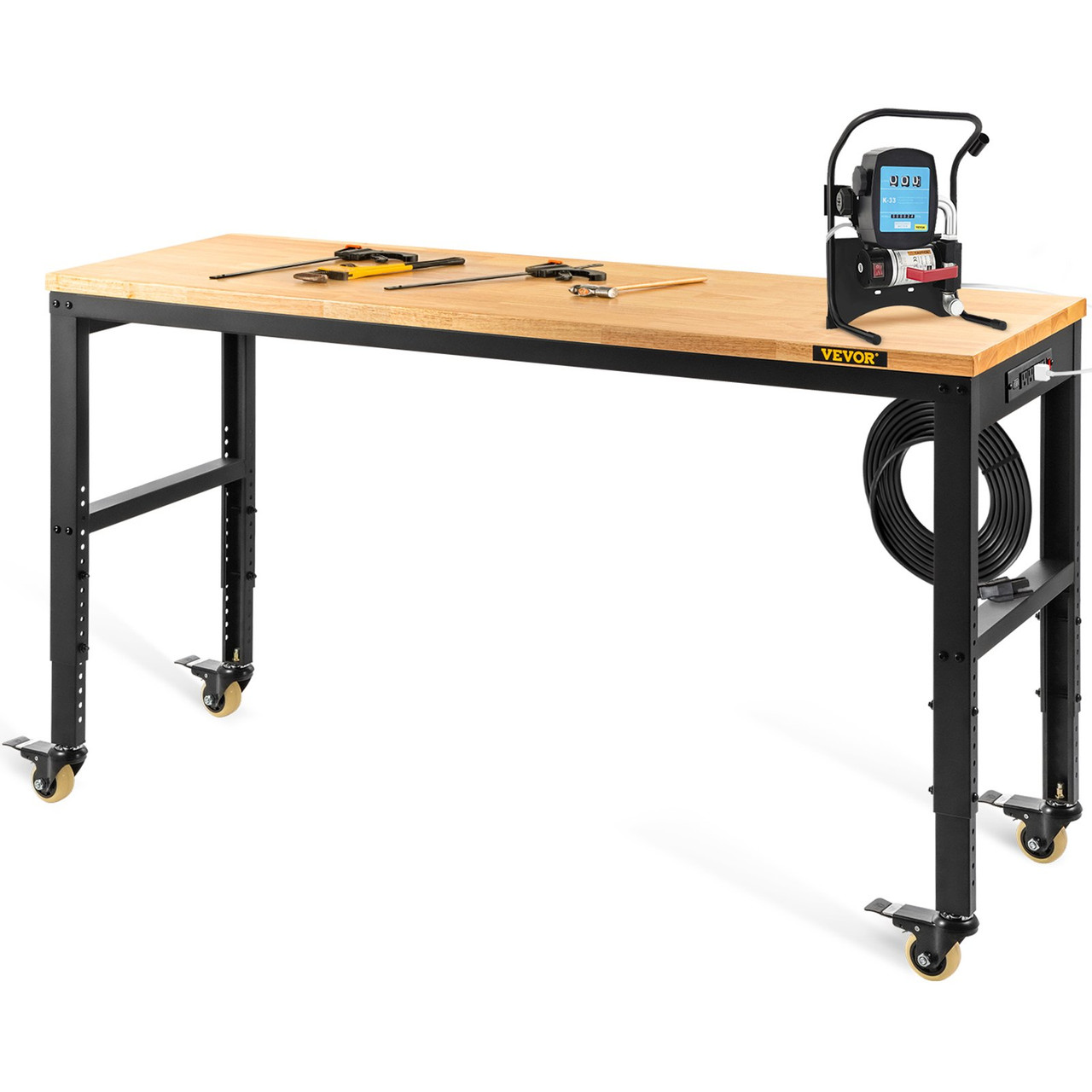 Adjustable Height Workbench 48"L x 20"W Work Bench w/ Power Outlet Casters