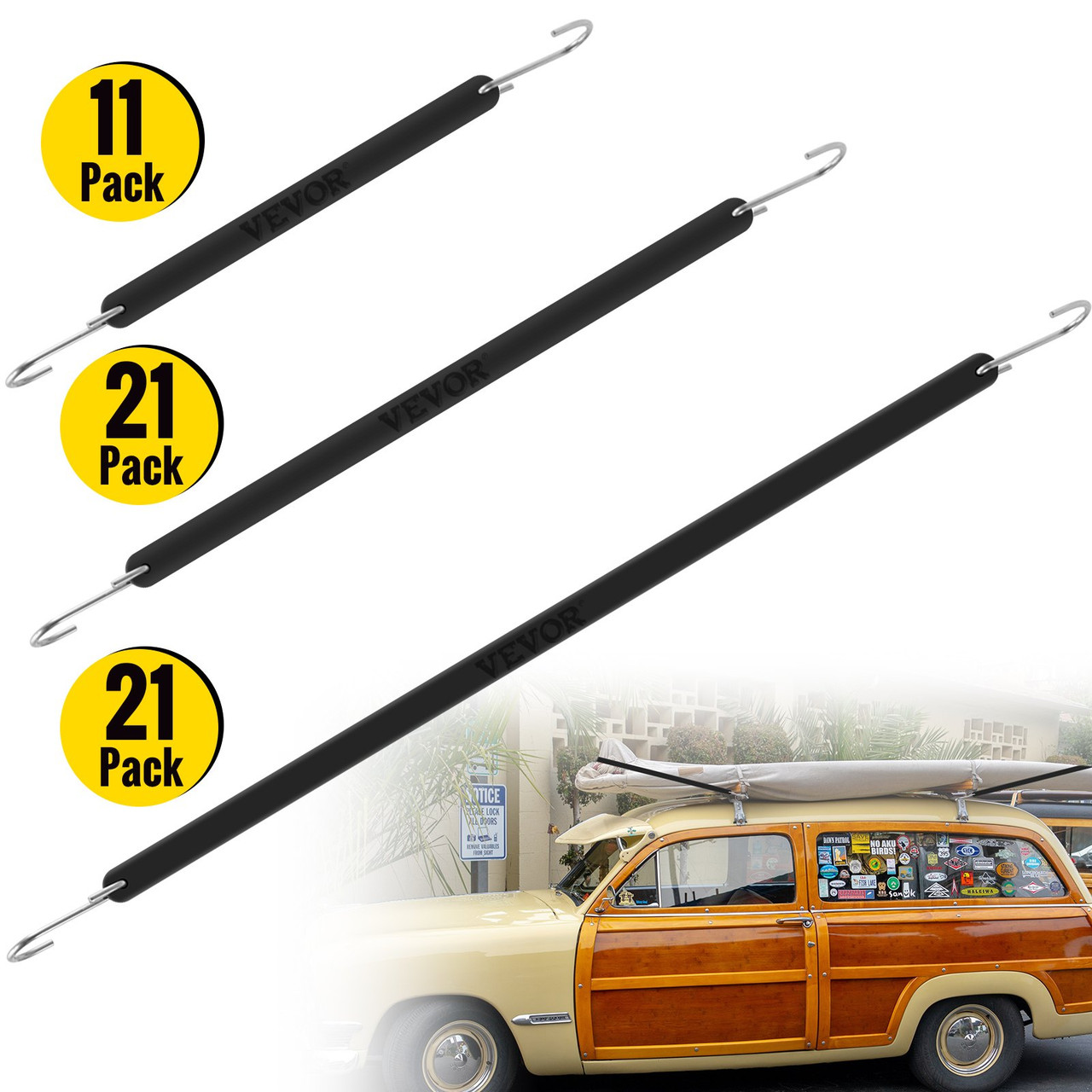 Natural Rubber Bungee Cords 11 Pack 9", 21 Pack 15", 21 Pack 21" w/ S Hook