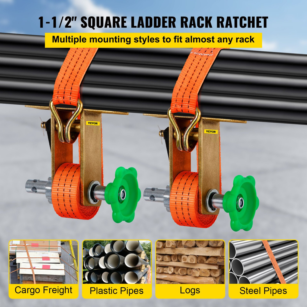 1.5 Inch OD Round Pipe Steel Mounting Frame, Yellow Zinc Plated Steel Frame Right Angle Mounting Bracket with Polyester Strap, for Square Tubing and Angle Iron