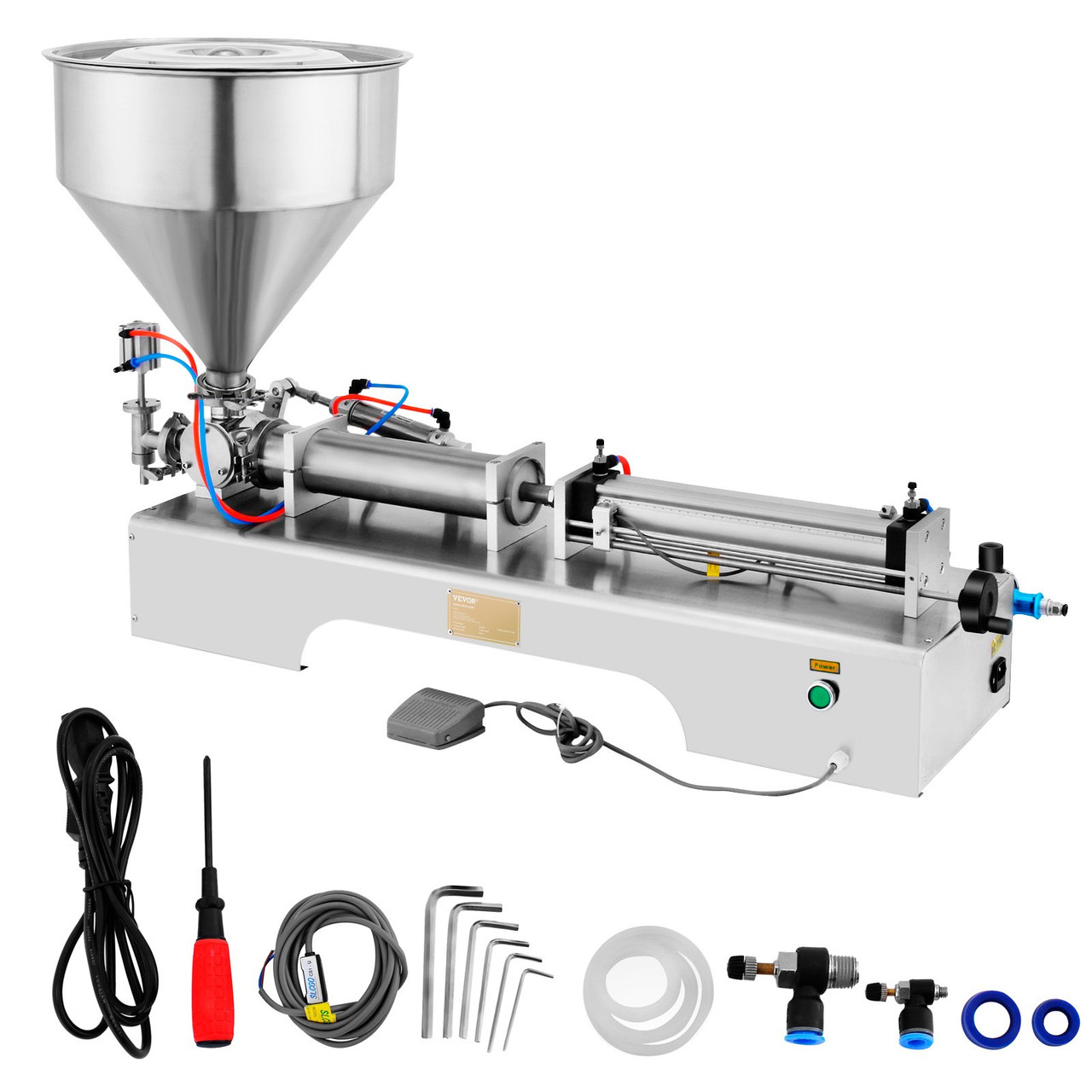 Pneumatic Liquid Paste Filling Machine 50-500ML Volume, Horizontal Cream Filling Machine with 30L Hopper, Pneumatic liquid Filling Machine for Water Oil Cream etc.