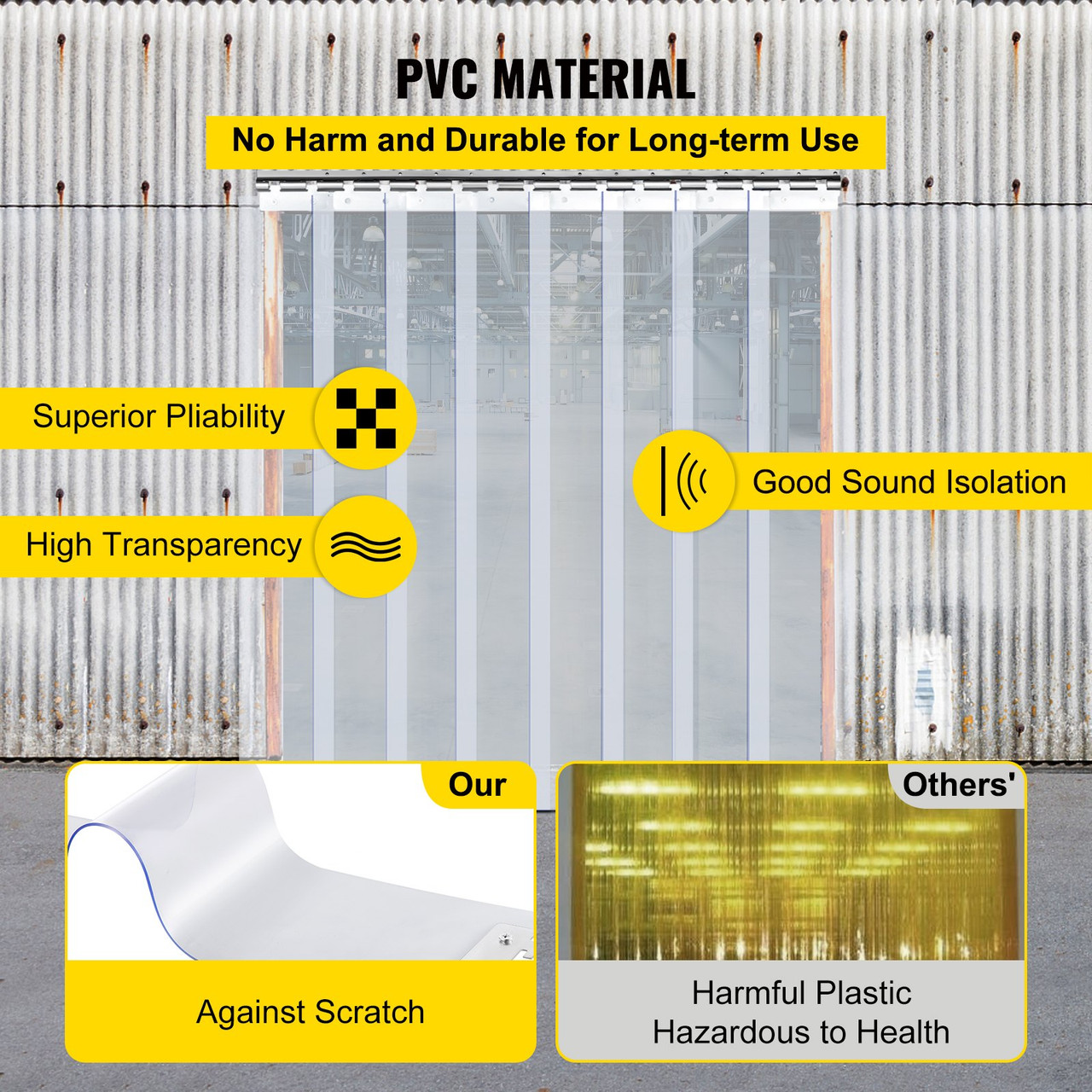 Plastic Curtain, 4ft Width x 8ft Height Plastic Strip Curtain, Clear PVC Freezer Curtain, 0.08in Thickness Plastic Door Strip w/Over 50% Overlap for Walk-in Freezers, Warehouse and Clean Rooms