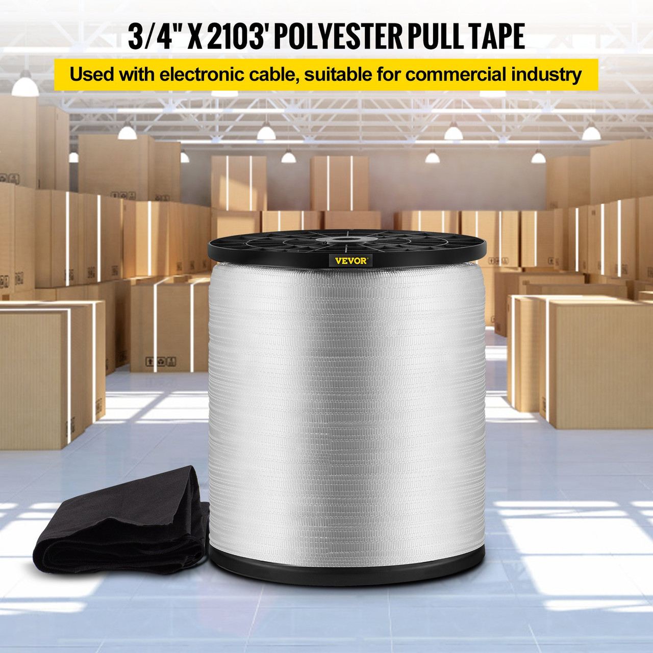 2500Lbs Polyester Pull Tape, 2103' x 3/4" Flat Tape for Wire & Cable Conduit Work Variable Functions, Flat Rope for Pulling/Loading/Packing in Any Weather CONDITON