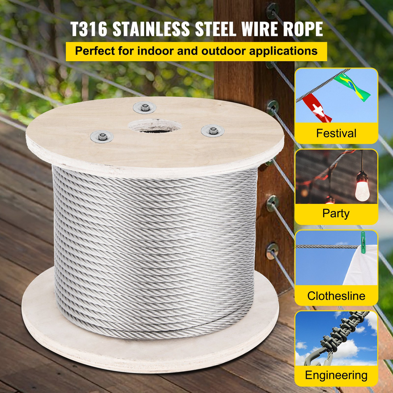 500ft 1x19 Stainless Steel Cable Wire Rope 5/32 Lifting Fishery Mining