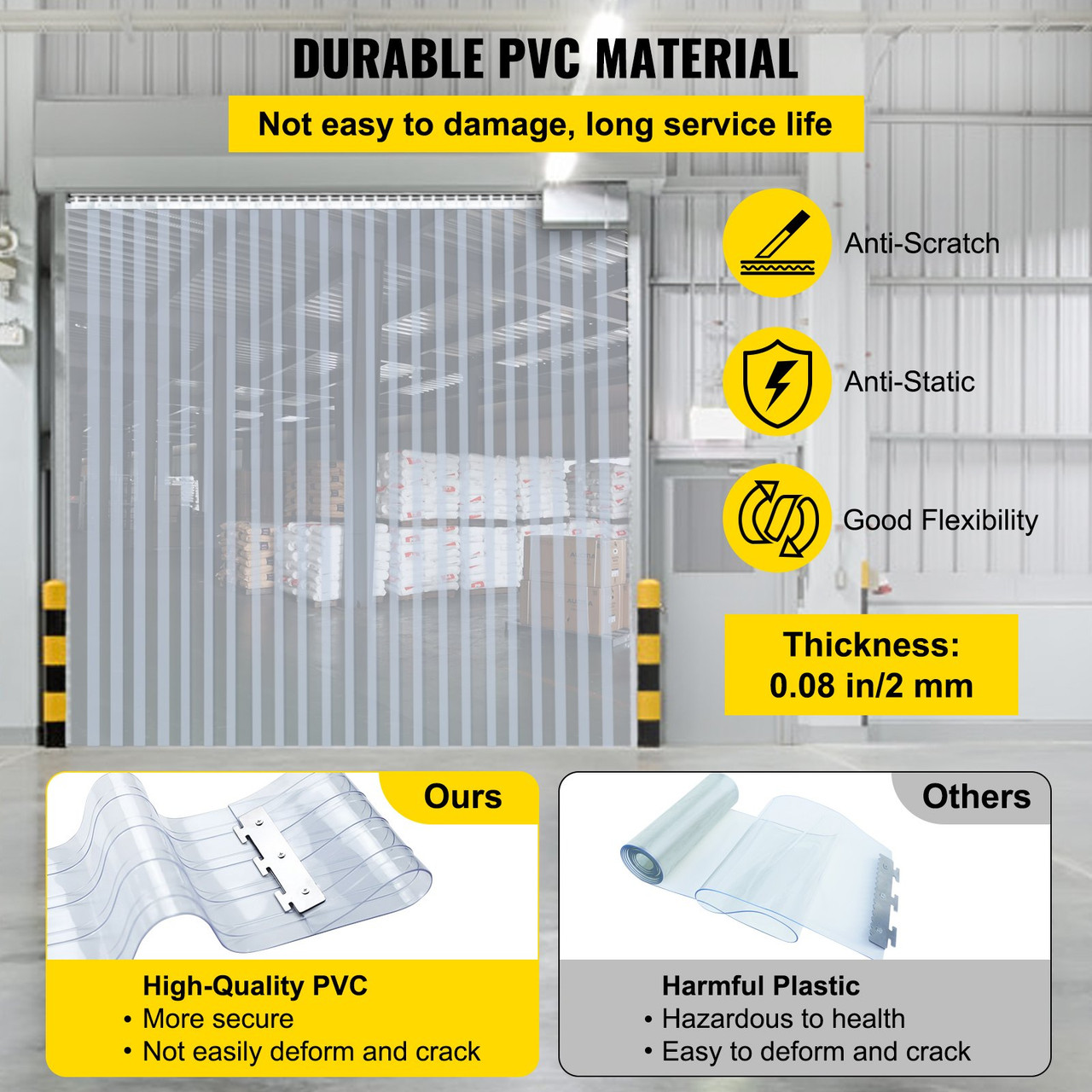 24PCS PVC Strip Curtain 96in (8 ft) Width x 96in (8 ft) Height, Vinyl Door Strips Strips 2mm Thickness, Plastic Door Curtain with 5cm Overlap, for Freezer Doors Warehouse Doors