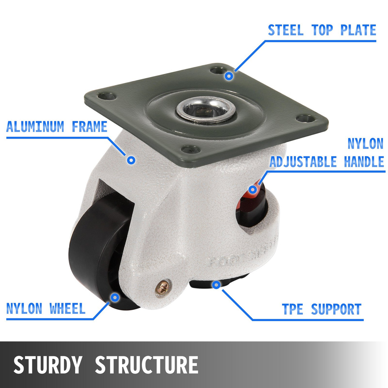 Leveling Casters 100kg/220lbs Set Of 4 Nylon Wheel Carbon Steel Anti-vibration