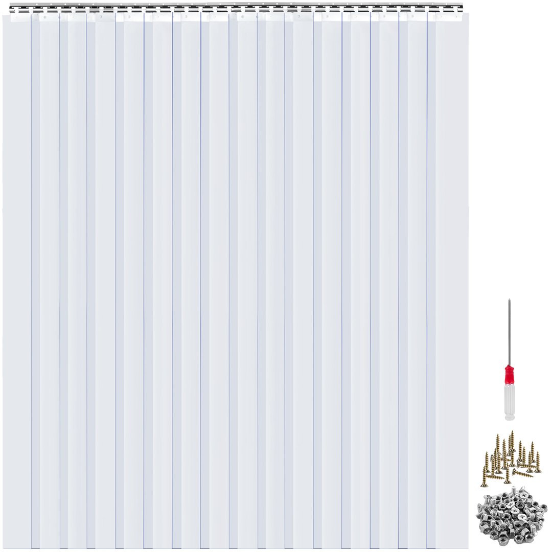 Plastic Curtain, 8ft Width x 8ft Height Plastic Strip Curtain, Clear PVC Freezer Curtain, 0.08in Thickness Plastic Door Strip w/Over 50% Overlap for Walk-in Freezers, Warehouse and Clean Rooms
