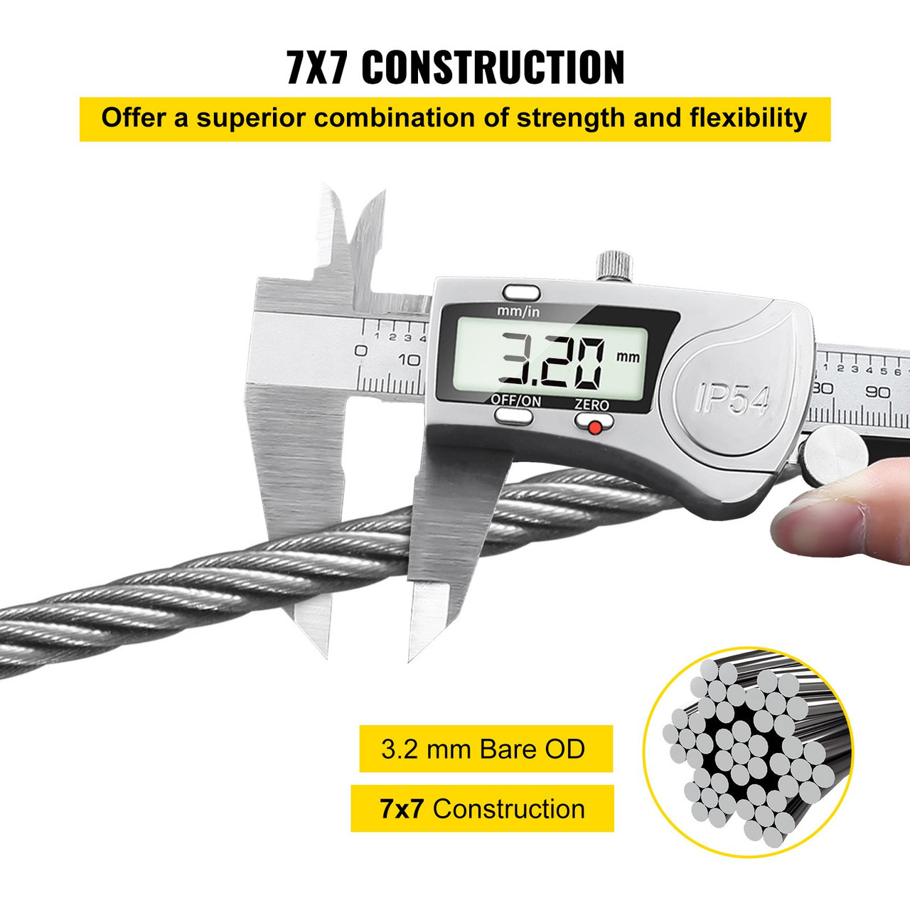 316 Stainless Steel Wire Rope, 1/8in Steel Wire Cable, 500ft Aircraft Cable w/ 7x7 Strands Core, Steel Cable Wire 1700lbs Breaking Strength for Railing Decking, Stair, Clothesline, Handrail