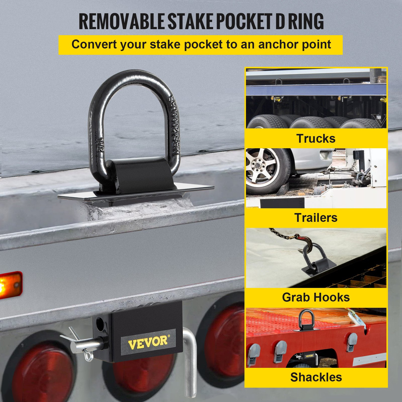 Stake Pocket D Ring 8 Pack 12000 lbs Removable Iron D Rings Truck Trailer