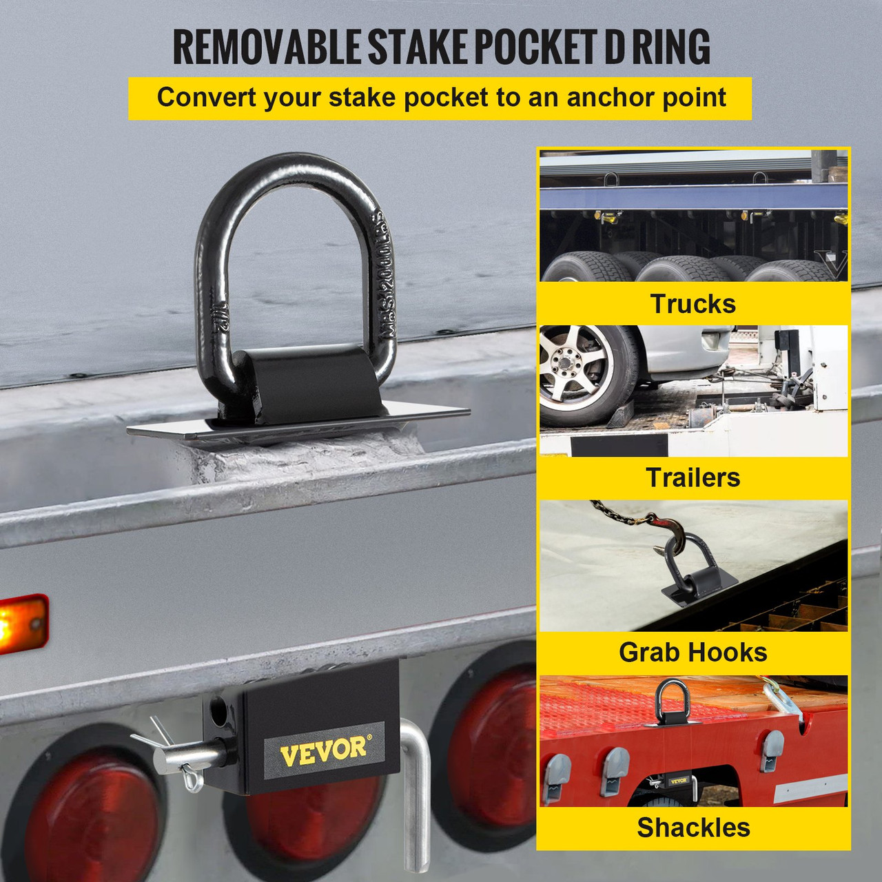 Stake Pocket D Ring 4 Pack 12000 lbs Removable Iron D Rings Truck Trailer
