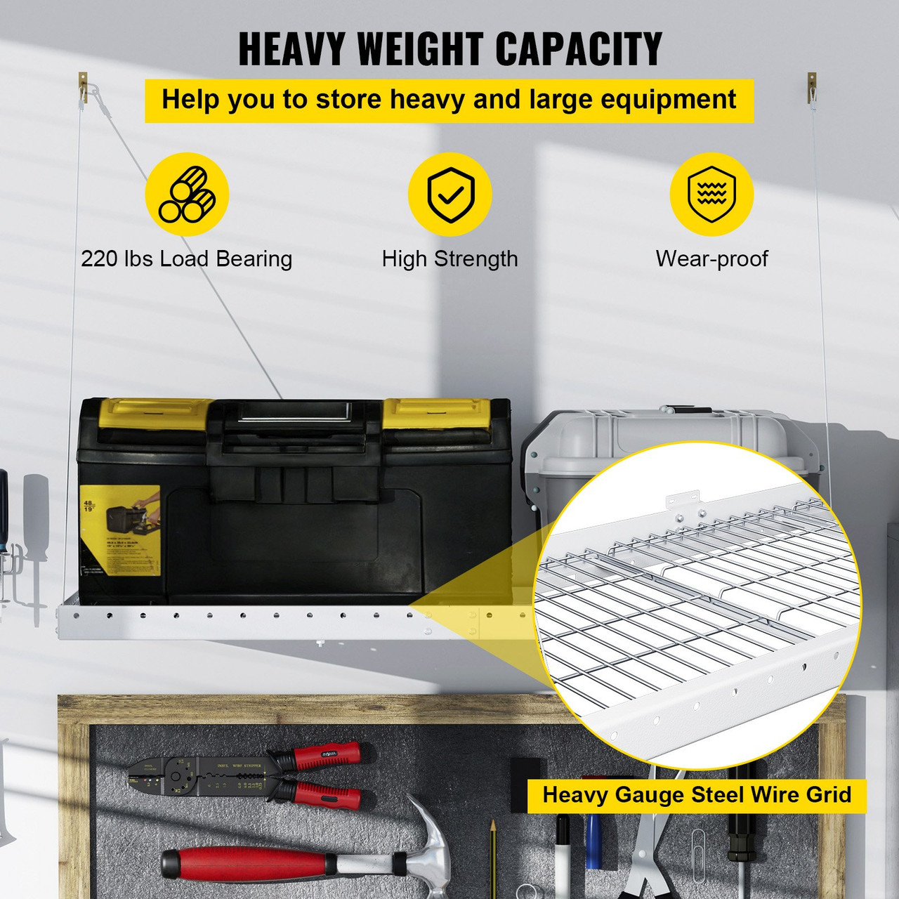 Upgrade Garage Wall Shelf 2 x 4 ft Garage Shelving Wall Mounted Steel Shelf, Garage Overheads Storage Rack, 220 LBS Weight Capacity Floating Shelves, Heavy Duty Steel Wall Shelf for Garage White