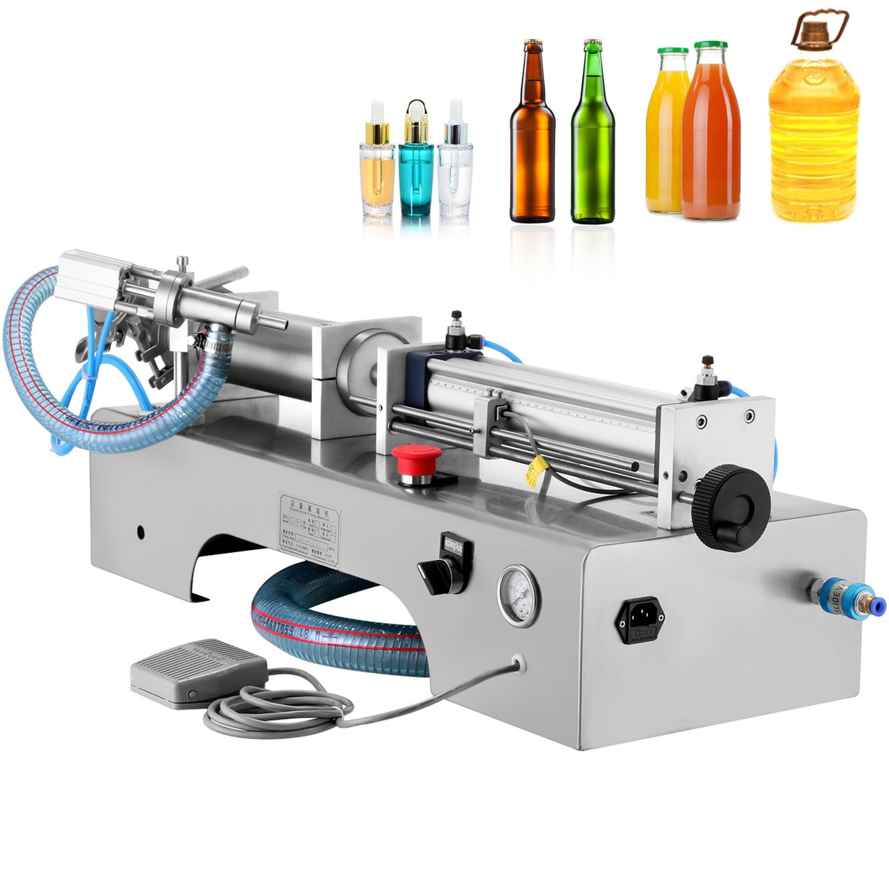 Horizontal Full Pneumatic Liquid Filling Machine, 100-1000ml Semi-auto Pneumatic Liquid Filling, Single Head Liquid Filling Machine, for Various Liquids