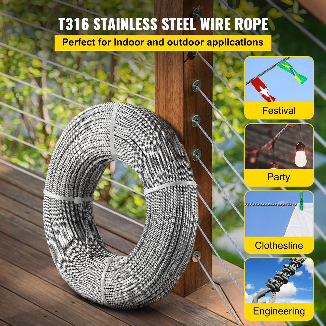 T316 Stainless Steel Cable 100ft Wire Rope Cable,1/8,7x7 31m