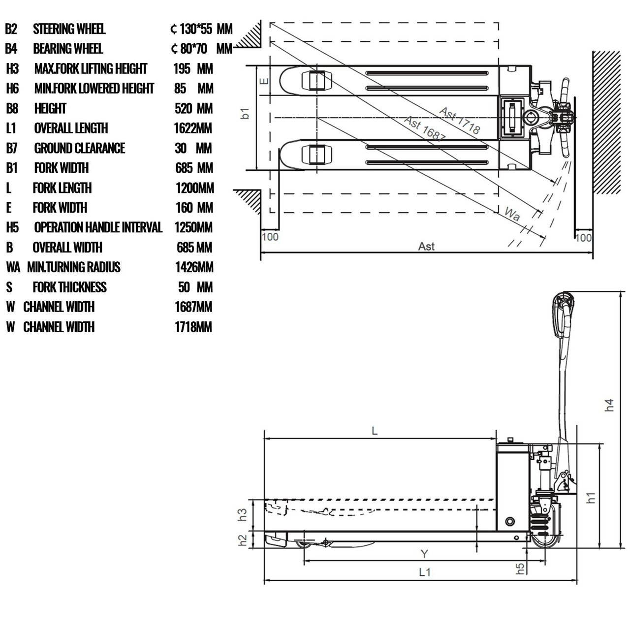 Full Electric Power Lithium Battery Pallet Jack Truck 3300lb.