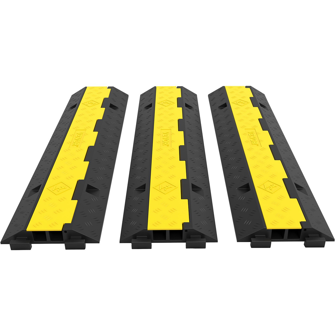 VEVOR 3 Pcs 2-Cable Rubber 40x9.8x2 Electrical Wire Cover Protector Ramp Snake Cord Vehicle