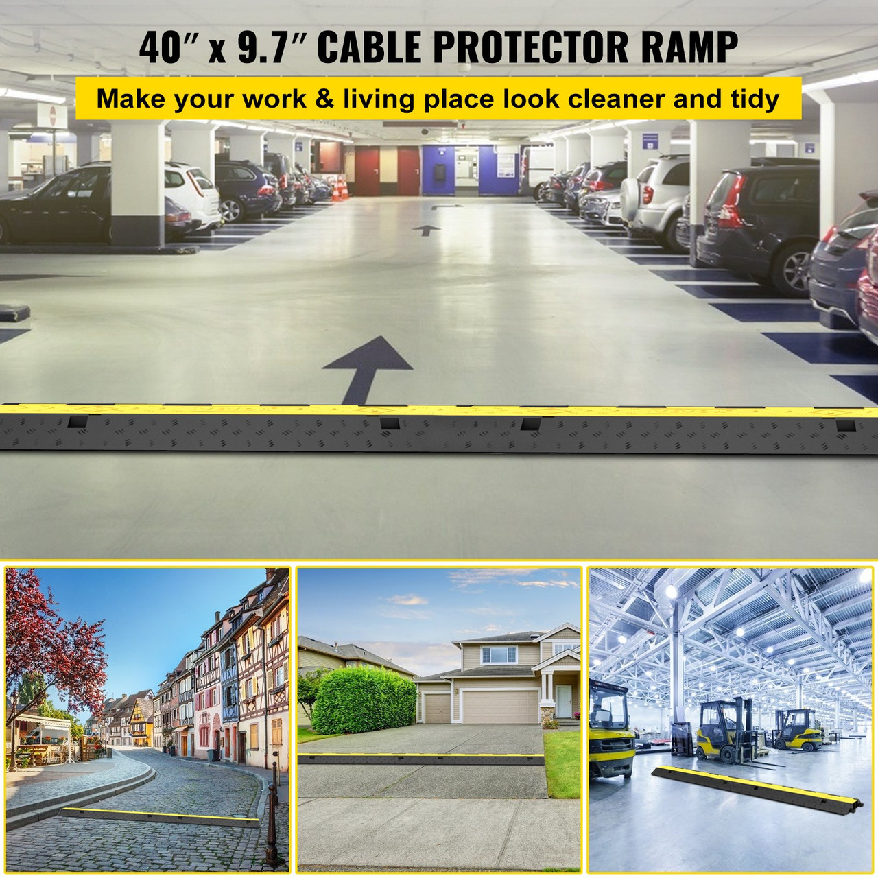Vehicle Ramp Guard Speed Bump Cable Protector Ramp 5PCS 2-Cable Rubber 40