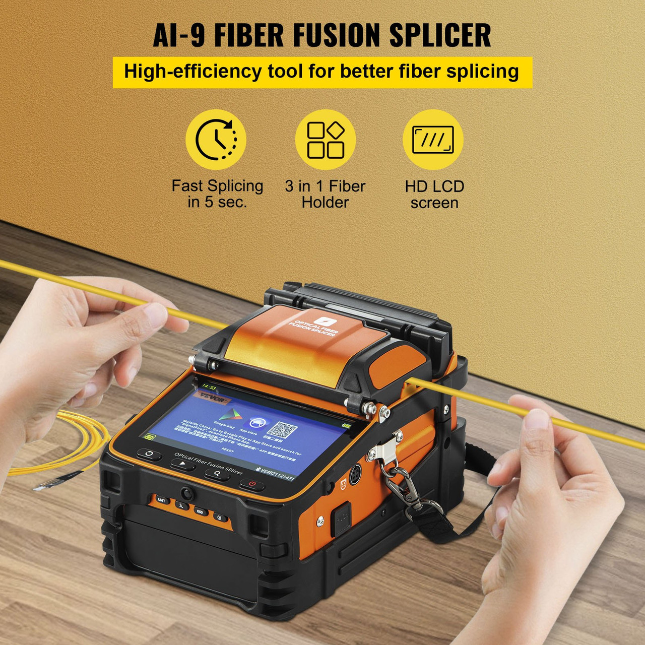 AI-9 Fiber Optical Welding Splicing Machine 7800mA Fusion Splicer 5S Splicing