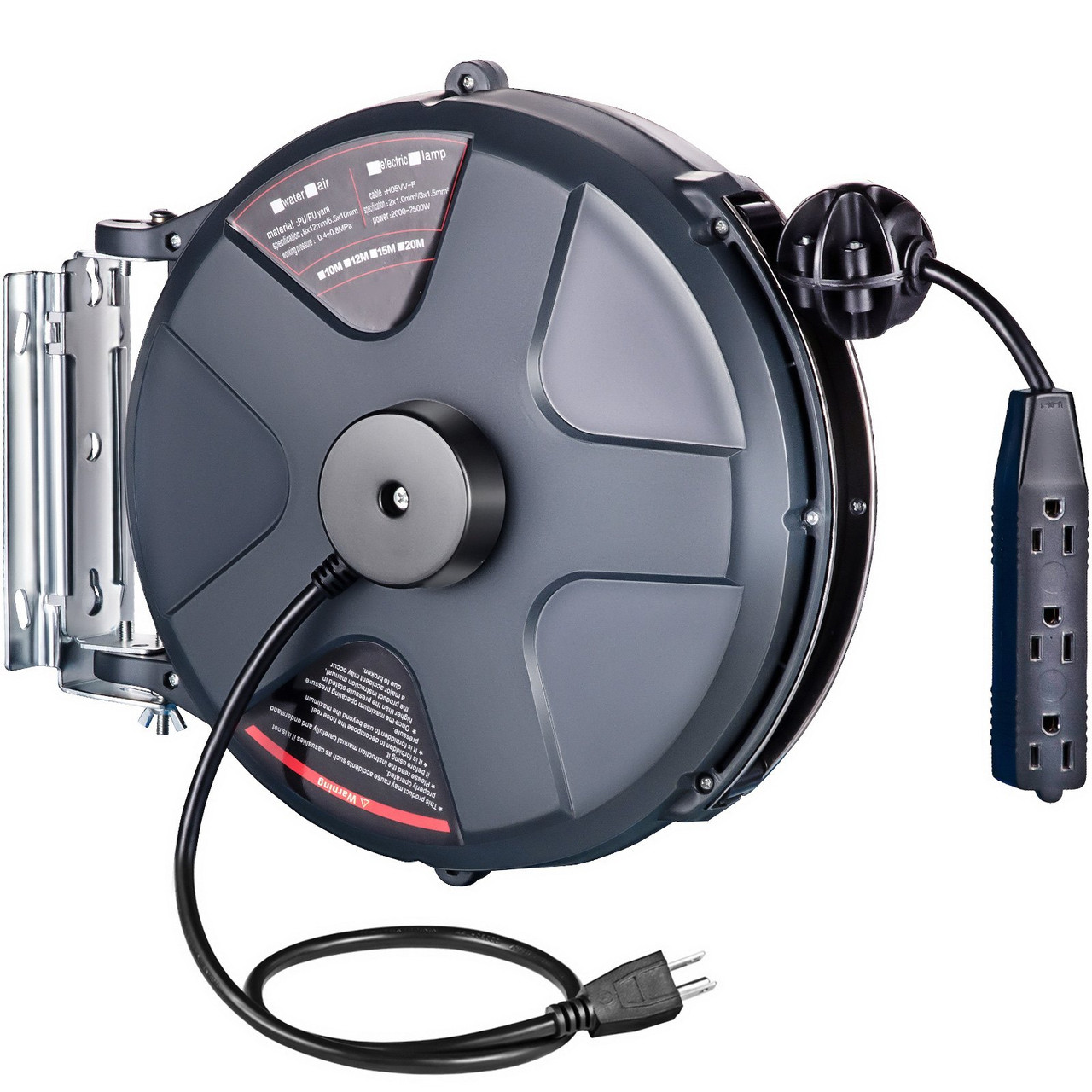 Retractable Extension Cord Reel 50+3.2FT, 16/3 SJT Power Cord Reel, Heavy Duty Electric Cord Reel, Wall/Ceiling Mount Retractable Cord Reel, Automatic Flexible Triple Tap Connector with Stopper