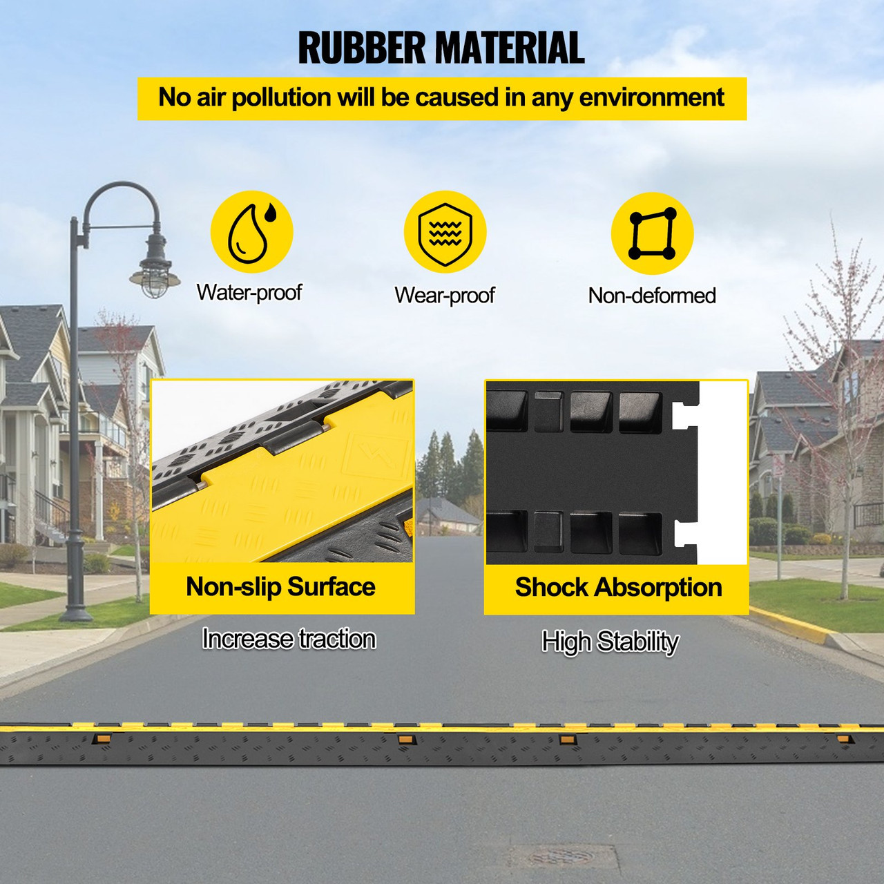 4 Pack Rubber Cable Protector Ramp 2 Channel Heavy Duty 66,000lb Capacity Cable