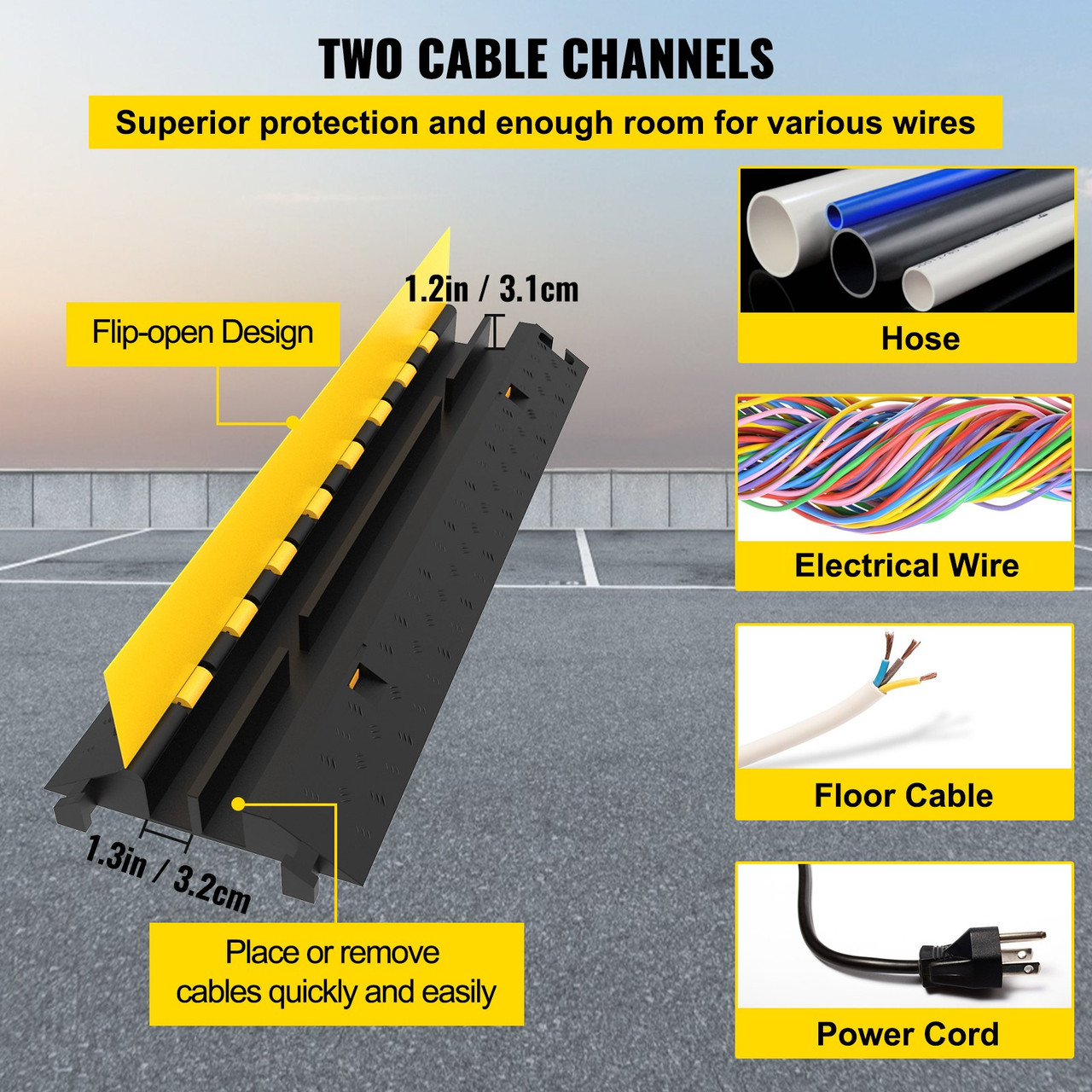 4 Pack Rubber Cable Protector Ramp 2 Channel Heavy Duty 66,000lb