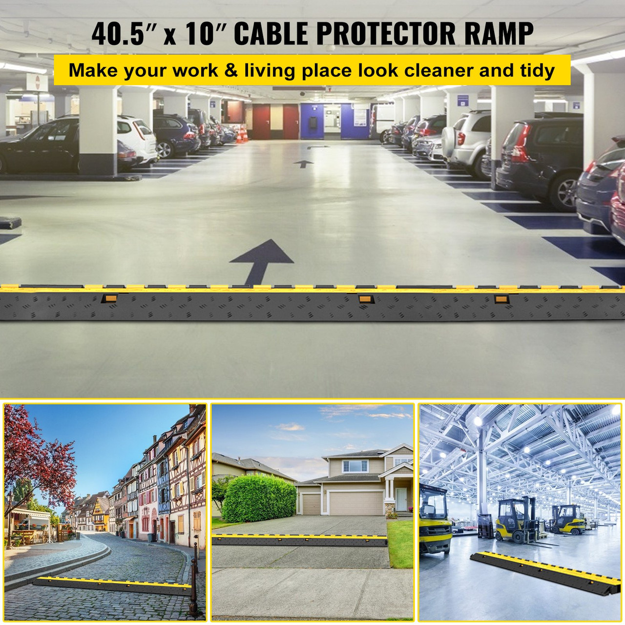 4 Pack Rubber Cable Protector Ramp 2 Channel Heavy Duty 66,000lb Capacity Cable