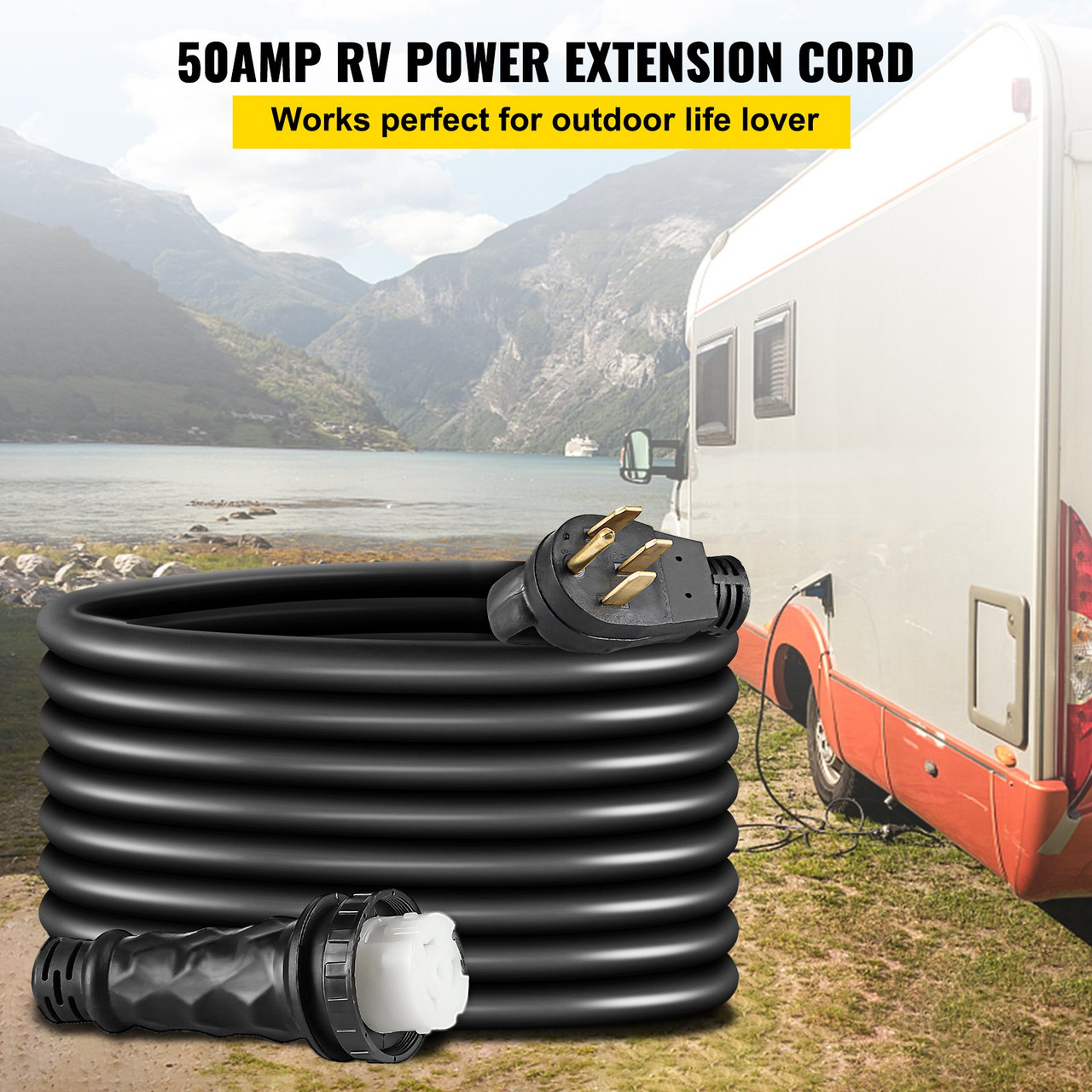 RV Power Cord 50 ft 50 amp RV Extension Cord 14-50P to SS2-50R Rain Proof