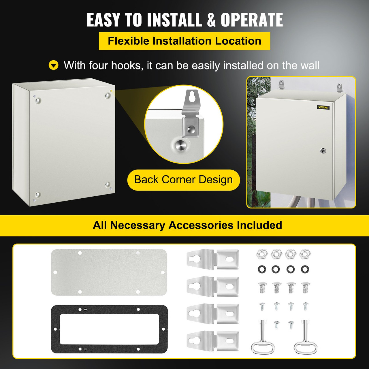 NEMA Steel Enclosure, 20 x 16 x 8'' NEMA 4X Steel Electrical Box, IP66 Waterproof & Dustproof, Outdoor/Indoor Electrical Junction Box, With Mounting Plate