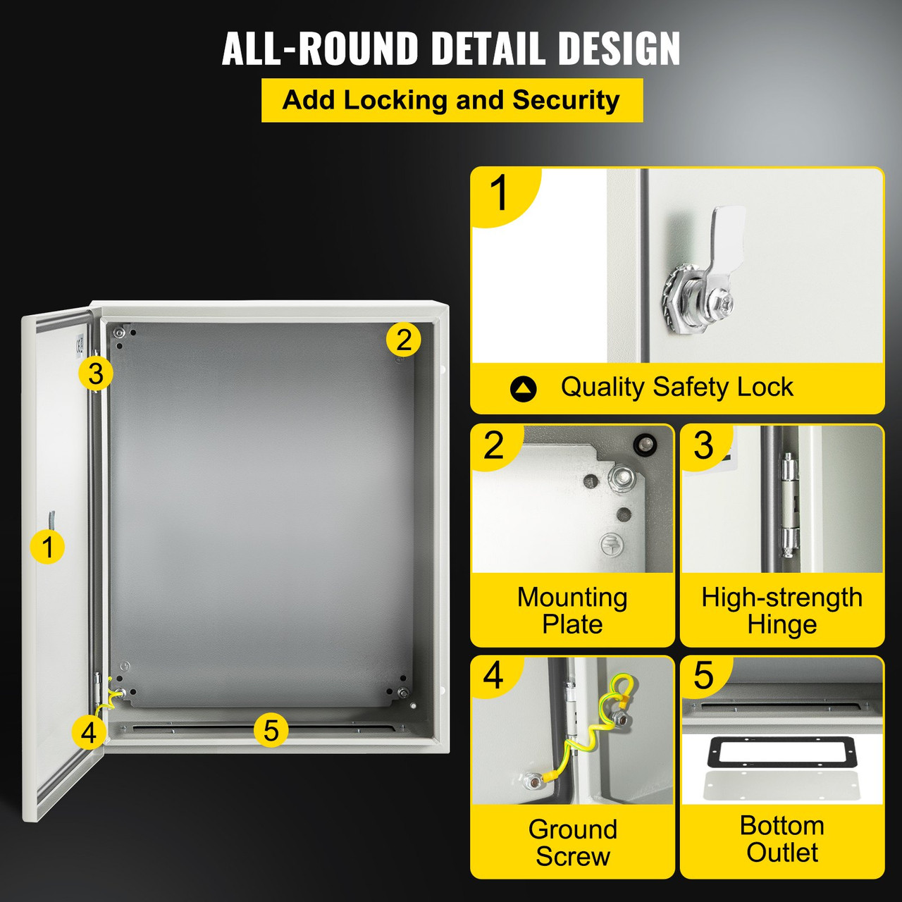 NEMA Steel Enclosure, 20 x 16 x 8'' NEMA 4X Steel Electrical Box, IP66 Waterproof & Dustproof, Outdoor/Indoor Electrical Junction Box, With Mounting Plate