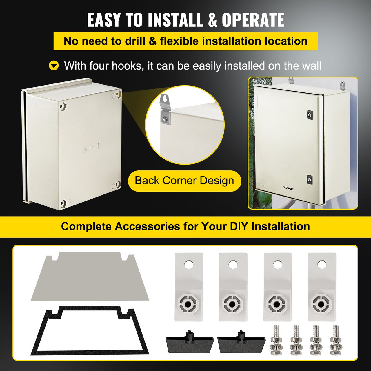 NEMA Enclosure, 20 x 16 x 8 inches, NEMA 4X Fiberglass Steel Electrical Box, IP66 Waterproof & Dustproof Hinged Junction Box for Outdoor Indoor Use, with Mounting Plate