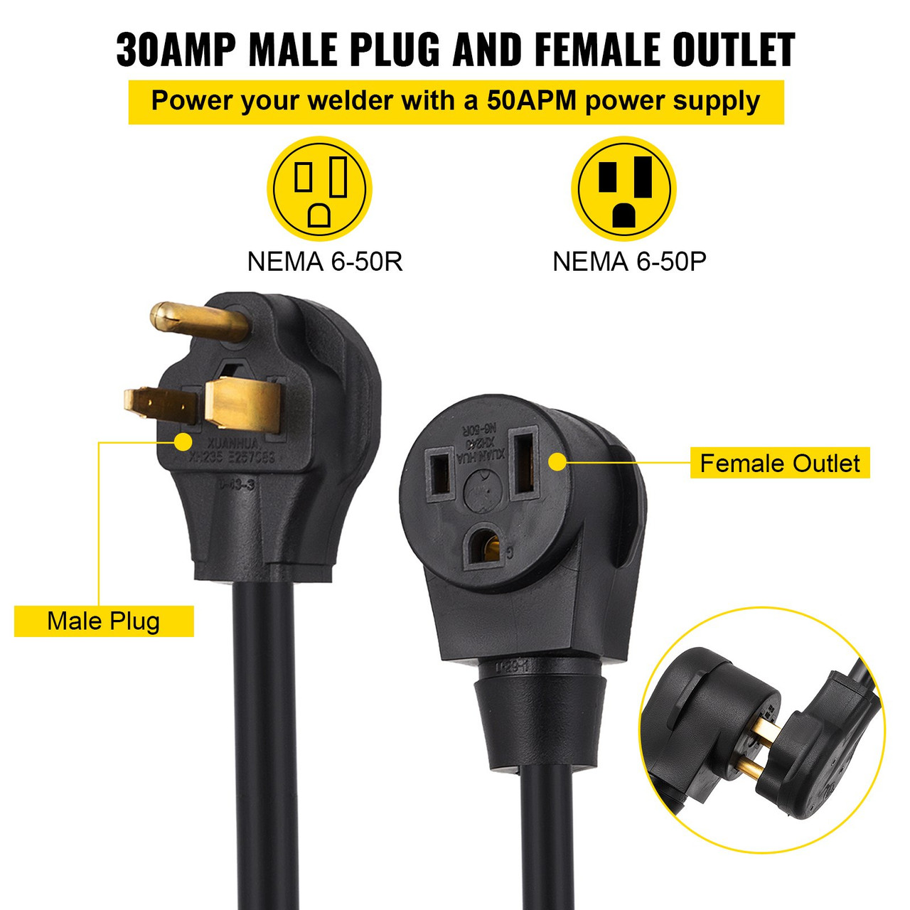 Welding Extension Cord Extension Cord 25 ft 10/3 Cord 30Amp 250V NEMA 6-50P/6-50R