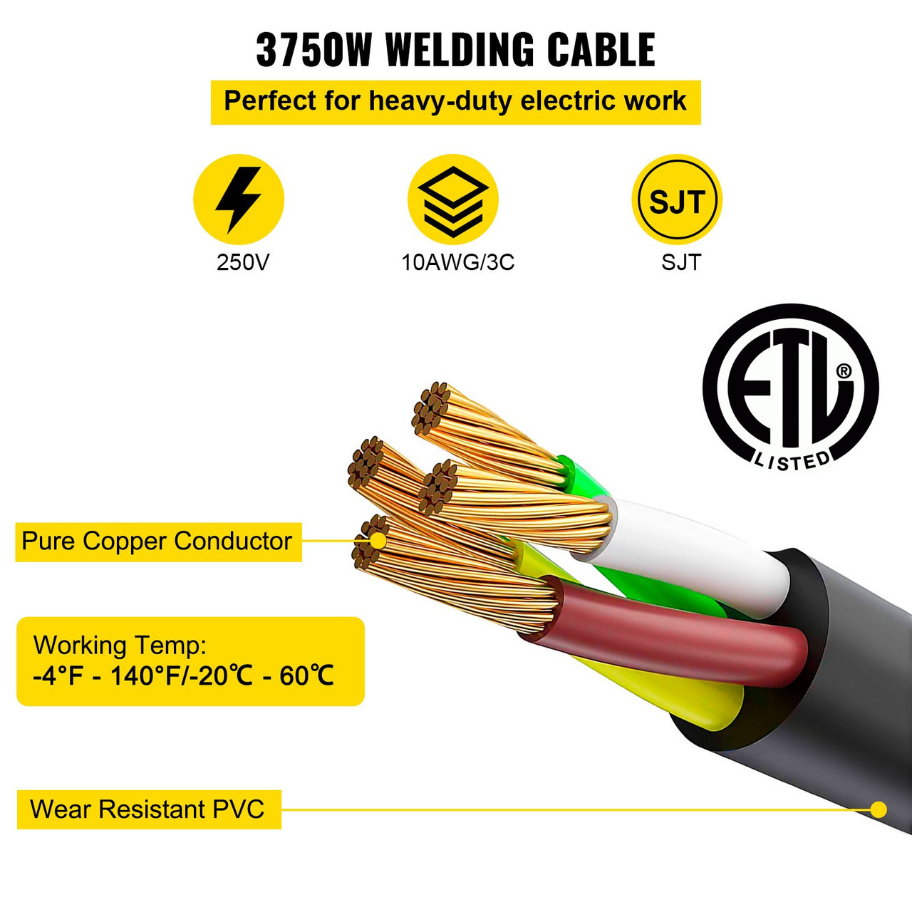 Welding Extension Cord Extension Cord 25 ft 10/3 Cord 30Amp 250V NEMA 6-50P/6-50R