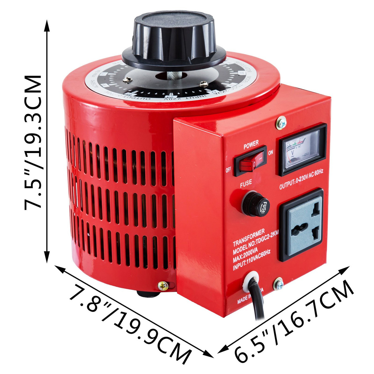 Variable Transformer 2000VA Power Supply Voltage Transformer Converter 0-230V 110V AC 60 Hz Universal plug