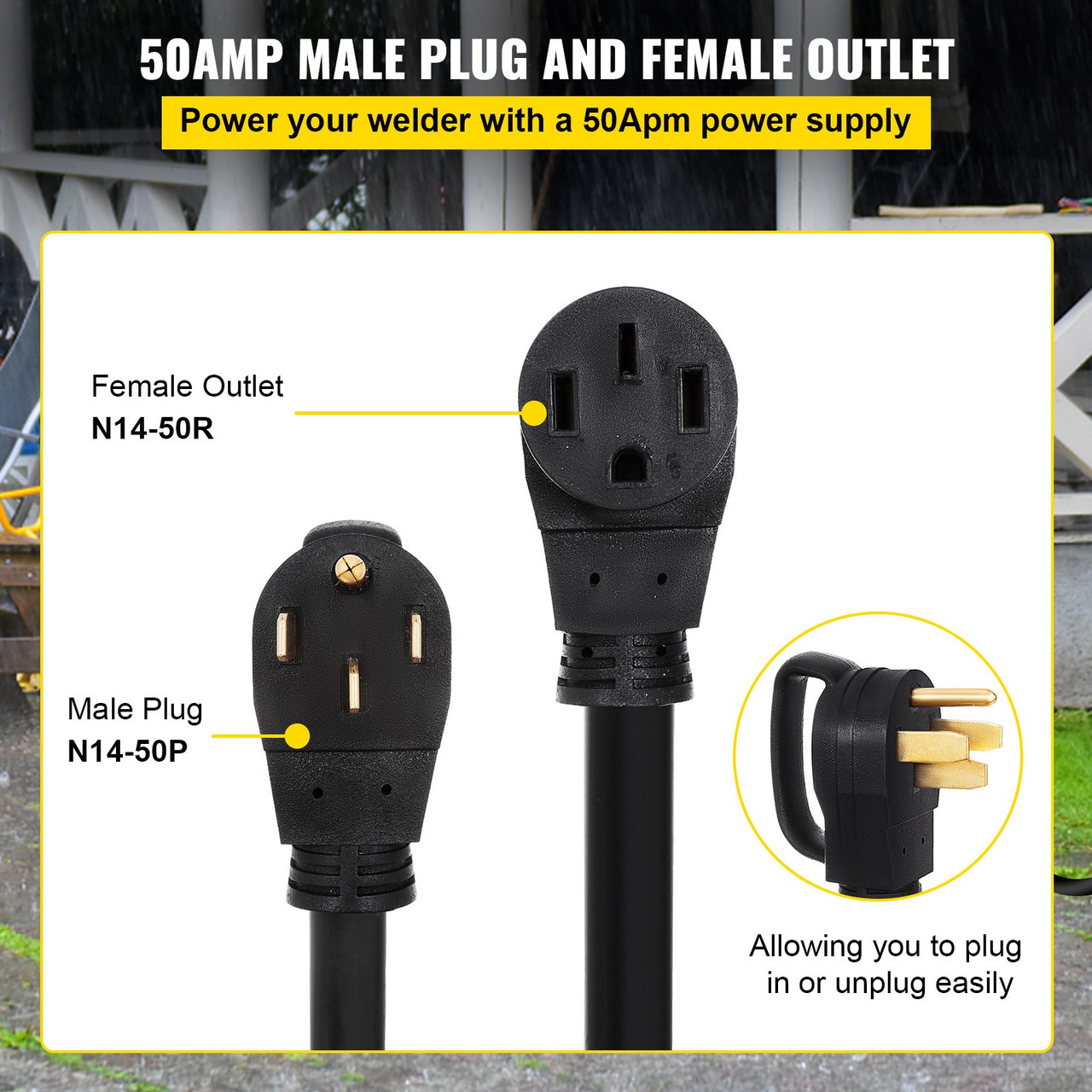Heavy Duty 15 ft 50 Amp RV Extension Cord Power Supply Cable w/Molded Connector&Handles 125V/250V