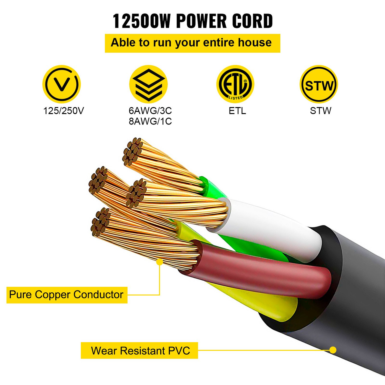 Heavy Duty 15 ft 50 Amp RV Extension Cord Power Supply Cable w/Molded Connector&Handles 125V/250V