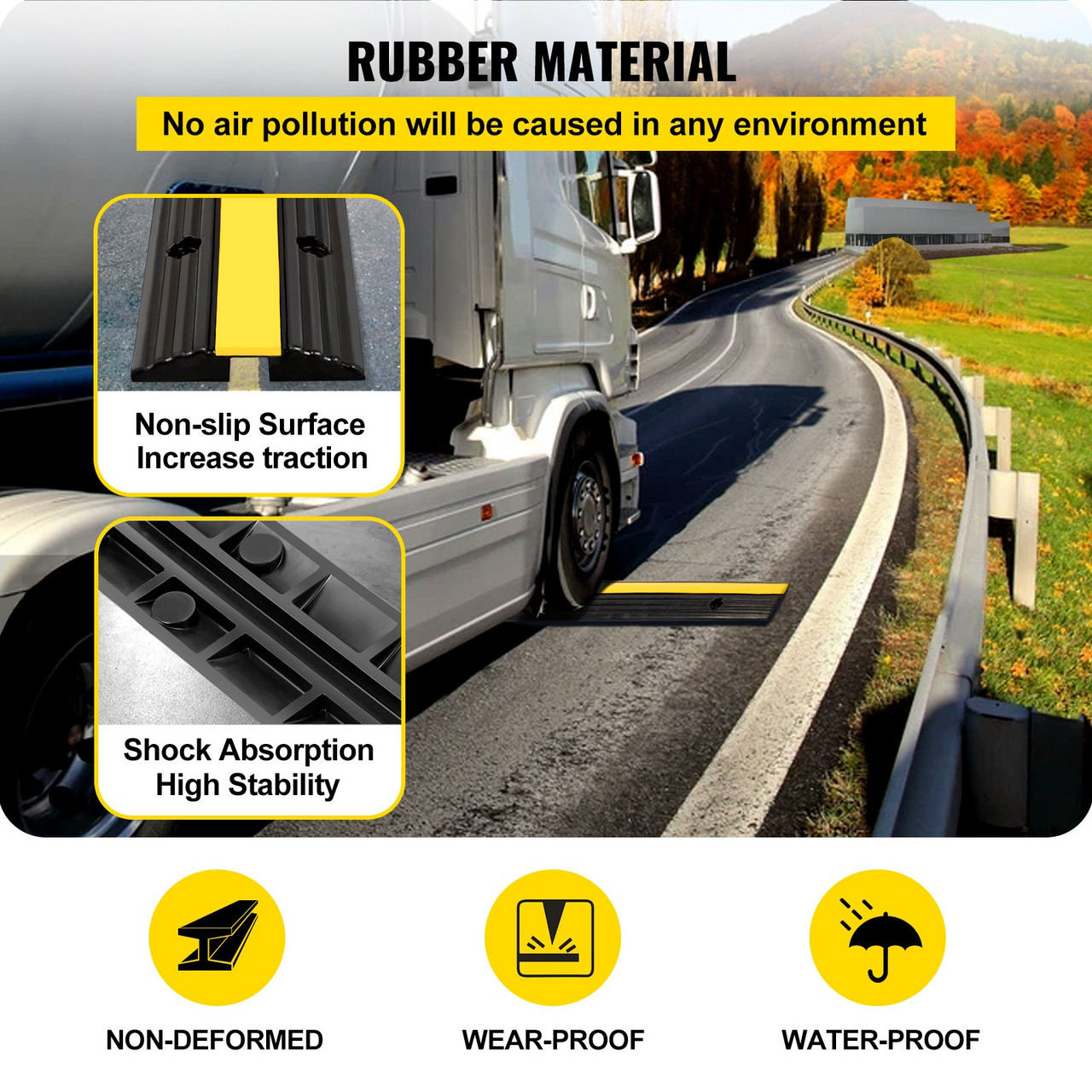 VEVOR Cable Protector Ramp 4 Packs 1 Channel Speed Bump Hump Heavy Duty Rubber Modular Rated 18000 lbs Load Capacity Protective Wire Cord Driveway