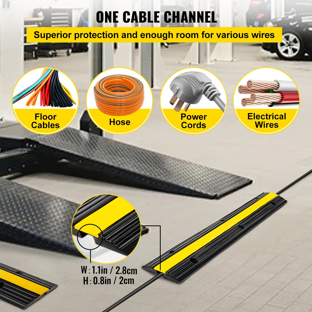 Modular Rubber Speed Bump Driveway Cable Protector Ramp 4 Packs 1-Channel